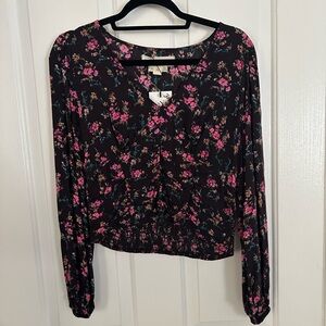 Saltwater LUXE Black and Pink Crop Fitted Blouse